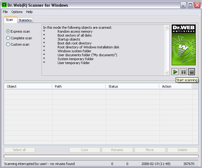 Screenshot of Dr.Web CureIt! 4.33.0608171347